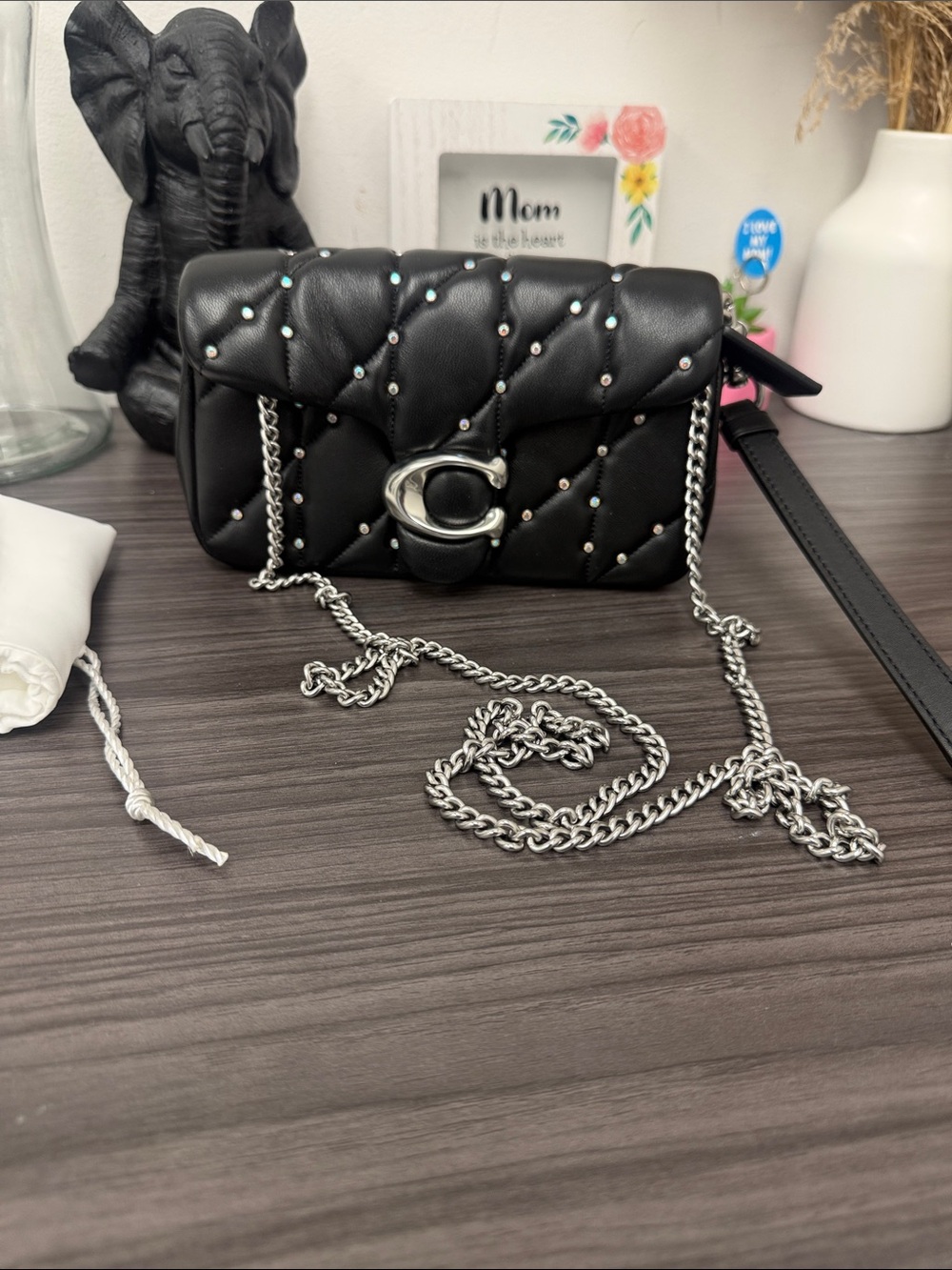 Coach Black Quilted Leather Tabby Crossbody with Silver Chain & C Lock